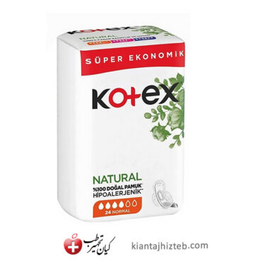 نوار بهداشتی برند KOTEX ضد حساسیت مدل NATURAL بسته 24 عددی